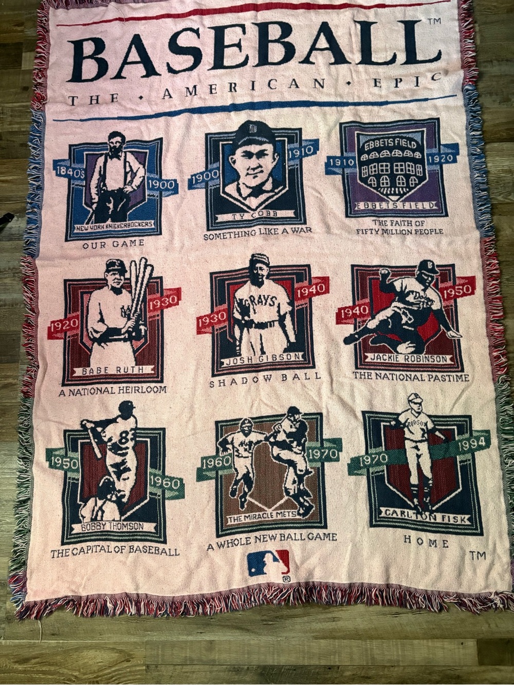 Baseball History Tapestry Throw Blanket  Goodwin Weavers Cotton 62”x45”
